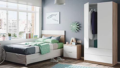 Miroytengo Pack de Muebles Dormitorio Juvenil Moderno Color Blanco y Roble Cabezal mesita y Armario