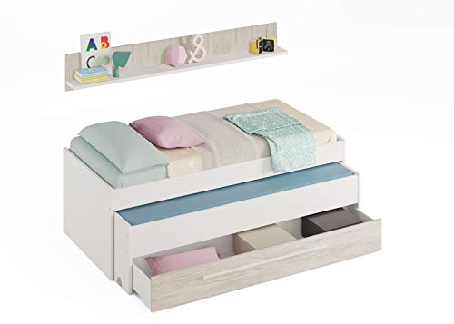 Miroytengo Pack Muebles Habitación Infantil/Juvenil Completa Elliot en Color Blanco (Cama Nido+Estantería+Armario+Somieres 90x190 cm)