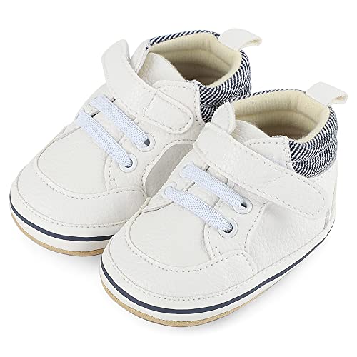 MK MATT KEELY Zapatillas para Bebé Niña Niños Primeros Pasos Zapatillas Antideslizantes de Cuero Suave de PU,Blanco2,6-12 Meses