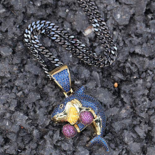 MoCa Jewelry Hip Hop Iced Out Cadena colgante de tiburón de boxeo chapado en oro de 18 quilates, collar creativo para hombres y mujeres (oro)
