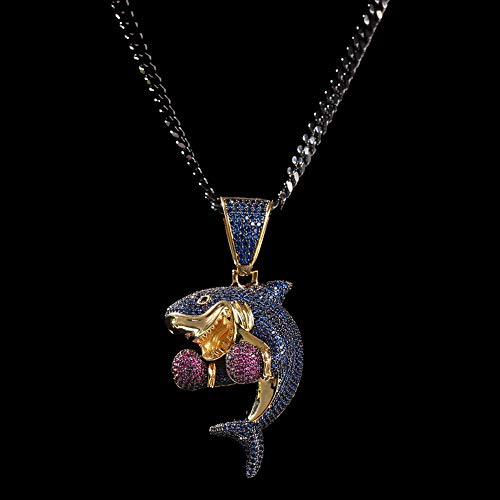 MoCa Jewelry Hip Hop Iced Out Cadena colgante de tiburón de boxeo chapado en oro de 18 quilates, collar creativo para hombres y mujeres (oro)