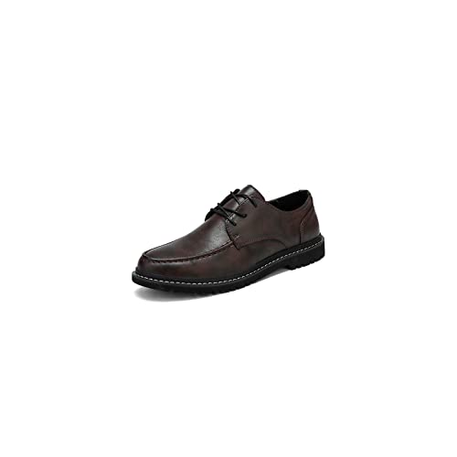 MOEIDO Zapatillas Deportivas Zapatos de Hombre Zapatos Planos de Costura Transpirables Zapatos de Hombre de Negocios Zapatos de Cuero Casuales con Cordones cómodos Hombres (Color : Bruin, Size : 39
