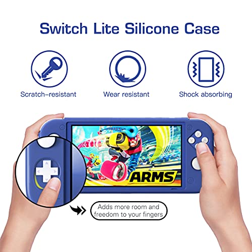 MoKo Funda Compatible con Nintendo Switch Lite, Carcasa Protectora de Silicona Case Resistente Anti-Arañazo Cover Accesorios Compatible con Switch Lite Consola y Mando, Azul