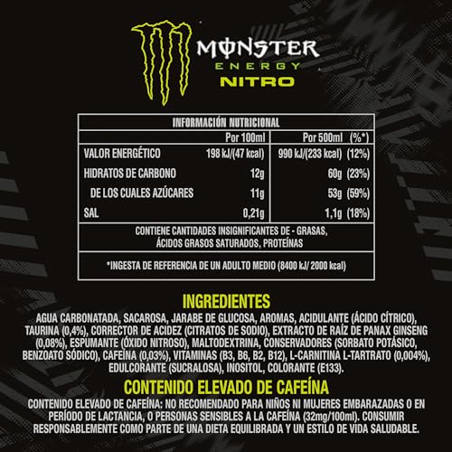 Monster Energy Nitro Super Dry Bebida Energética Sabor Cítrico Refrescante Lata 500ml - Pack de 24
