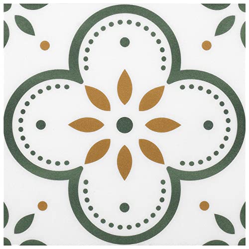 Morcart Peel & Stick - Baldosas de vinilo 10 hojas, 7.8 x 7.8 pulgadas, azulejos decorativos para suelo, pared, chimenea, casa de mascotas (flor verde)
