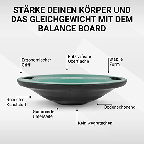 MSPORTS Tabla de Equilibrio Premium de 40 cm de diámetro con póster de Ejercicios y aplicación de Ejercicios Gratis - Tabla de Equilibrio de Fisioterapia, Equilibrio