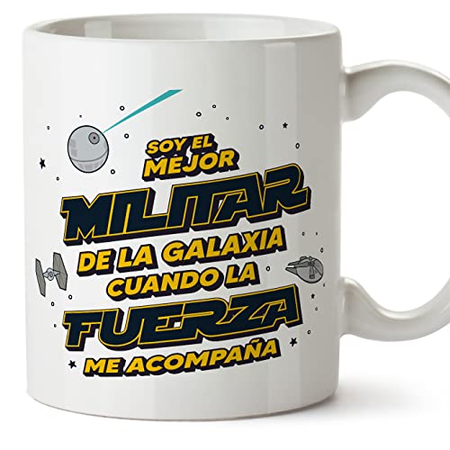 MUGFFINS Tazas para MILITAR hombre - En Español - Mejor de la Galaxia Cuando Fuerza me Acompaña - 11 oz / 330 ml - Regalo original y divertido