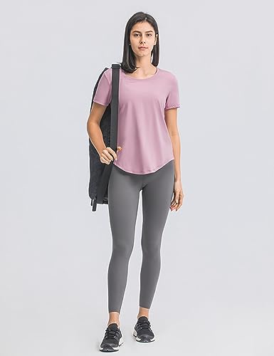 Mujer Yoga Ejercicio Manga Corta Camiseta Atlético Correr tee Arriba Aptitud física Ligero Cuello Redondo Camisas Rosado M