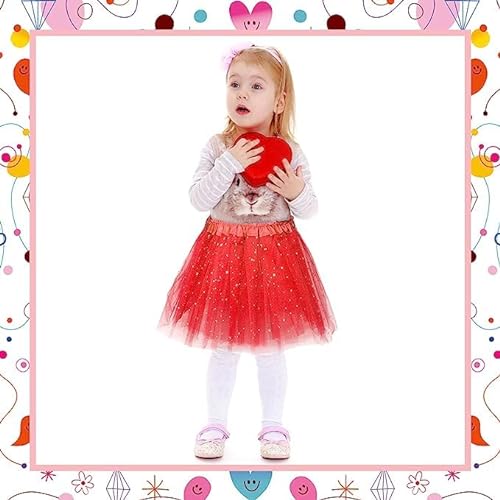 MUNDDY® - Tutu Elastico Tul 3 Capas 28 CM de Longitud para niña Bebe Distintas Colores con Estrella Falda Disfraz Ballet (Rojo con Estrella)