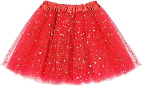 MUNDDY® - Tutu Elastico Tul 3 Capas 28 CM de Longitud para niña Bebe Distintas Colores con Estrella Falda Disfraz Ballet (Rojo con Estrella)