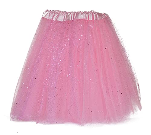 MUNDDY - Tutu Elastico Tul 3 Capas 40 CM de Longitud Rosa con Purpurina para Adulta Distintas Colores Falda Disfraz Ballet (Envio 48-72h con Seguimiento Desde Madrid)