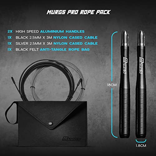 Murgs Pro Rope - Paquete de cuerdas para saltar - Cuerda de velocidad de aluminio premium para crossfit, fitness funcional, boxeo, HIIT y saltos dobles Negro