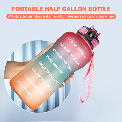 MYFOREST Botella de Agua,2200ml Botella Agua Deporte, Botella Agua Motivacional, Sin BPA & Prueba de Fugas, para Deporte, Gimnasio, Running, Niños, Bicicleta