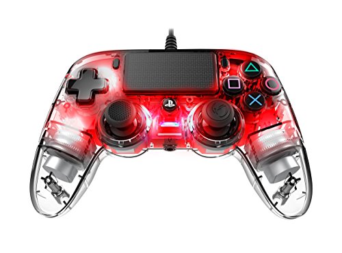 Nacon - Compact Mando con licencia Oficial Sony para PS4 y PC, Gaming Controller con Cable - Rojo Transparente