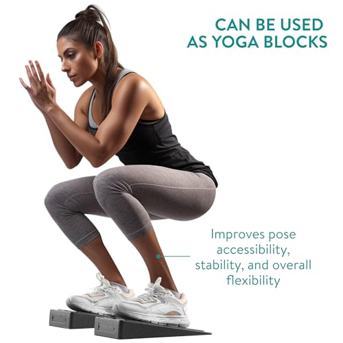 Navaris Set Bloques de Yoga - 2x Accesorios para Ejercicios de Gym en Casa con Ángulo Ajustable - Bloque Taco de Gimnasio para Estiramiento Flexibilidad y Ejercicio de Piernas