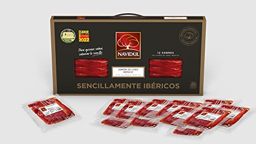 Navidul Maletín de Jamón de Cebo Ibérico (50% raza ibérica) freshpack envasado al vacío - 12x75g,Total 900 gr