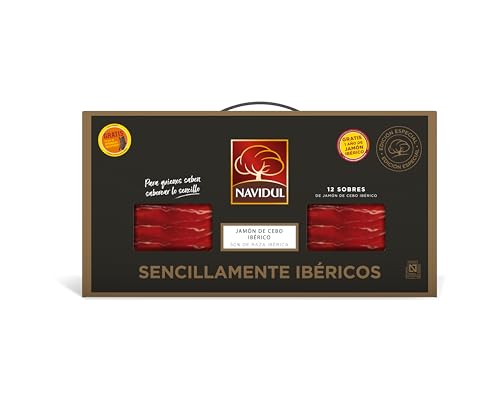 Navidul Maletín de Jamón de Cebo Ibérico (50% raza ibérica) freshpack envasado al vacío - 12x75g,Total 900 gr