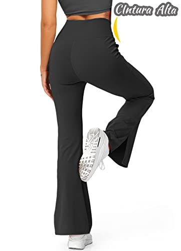Navneet Pantalones Campana Mujer de Yoga con Bolsillos Pantalones Elasticos Leggins Deportivos Push Up Cintura Alta Termicos Invierno Trabajo Chándal, Negro, L