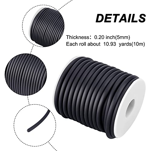 NBEADS 1 Rollo 10M Cordón de Caucho Negro, 5mm Cordón Sólido Elástico Redondo para Hacer Manualidades de Joyería DIY