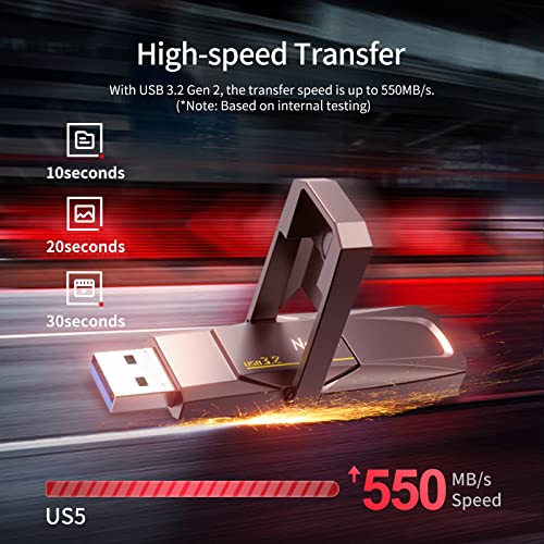 Netac US5 de 512 GB Unidad de Estado Sólido USB Portátil Externo SSD Tipo-c y USB 3.2 Interfaz de Velocidad de hasta 550MB/s para Smartphone y Ordenadores Portátiles