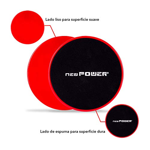 NEWPOWER - Discos Deslizantes Fitness con Doble Cara (ø18cm) para Mejorar Coordinación y Equilibrio. Slider para Entrenamientos Funcionales de Cuerpo Entero Ideal para Todas Las Superficies