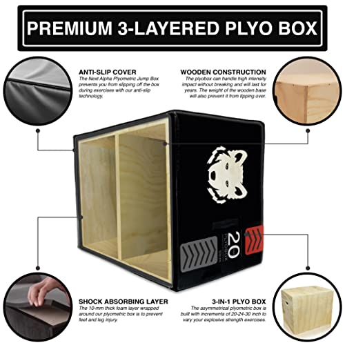Next Alpha Plyo Box - para Ejercicios de Salto, Step-up y Fitness – 20-24-30 Pulgadas con Capa Antideslizante y amortiguadora