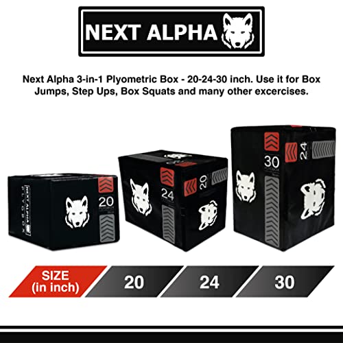 Next Alpha Plyo Box - para Ejercicios de Salto, Step-up y Fitness – 20-24-30 Pulgadas con Capa Antideslizante y amortiguadora