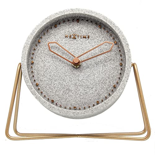 NeXtime Reloj de mesa "CROSS TABLE", muy silencioso, polirresina / metal, gris, redondo, 17,5 x 15,5 cm