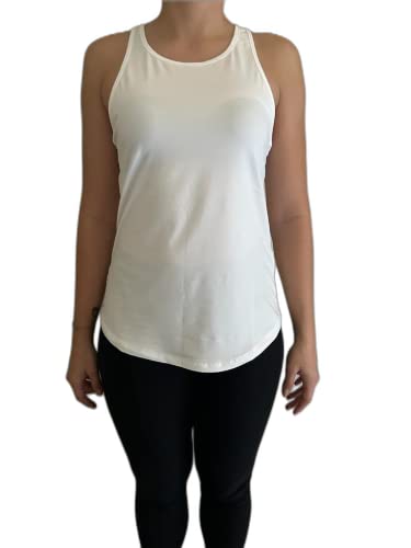 NIRHO Camiseta de entrenamiento para mujer, camiseta deportiva atlética con hombros descubiertos, camiseta de gimnasio para ejercicios de carreras, Color blanco., L