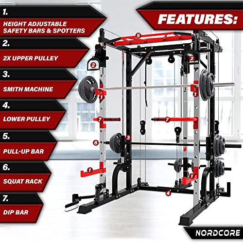 Nordcore Smith Rack – Multiprensa Ajustable Multifuncional Smith Machine – Estante para Squat – 110 x 140 x 230 cm