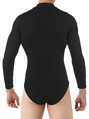 Nyeemya Mailot de Baile Manga Larga Body para Hombre Bodysuit Deportiva Leotardo Cuello simulado Camiseta Danza Ropa Negro M