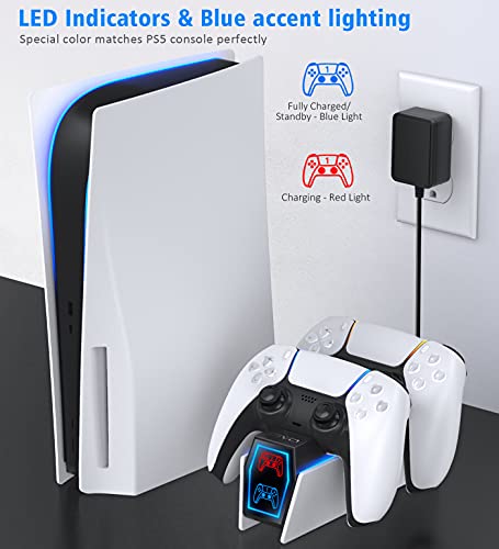OIVO Cargador para Mandos PS5 con Adaptador, 2H Rápido Estación de Carga para Playstation 5, Base de Carga PS5 Compatible con Mandos PS5, Accesorios para PS5