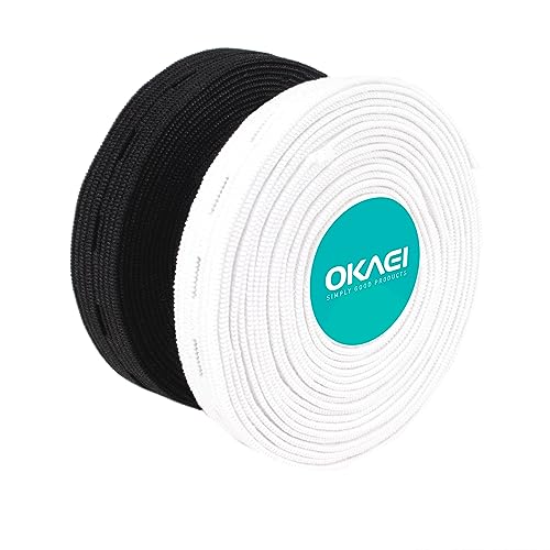 Okaei Goma perforada de 5 m, fácil de estirar, ancho para ojales, bandas de goma, ideal para cintas de cinturón y suministros de bricolaje, cinta de goma, costura en blanco o negro