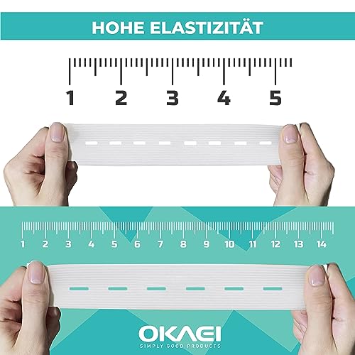 Okaei Goma perforada de 5 m, fácil de estirar, ancho para ojales, bandas de goma, ideal para cintas de cinturón y suministros de bricolaje, cinta de goma, costura en blanco o negro