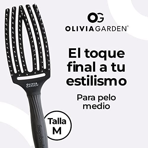 Olivia Garden – Fingerbrush Cuidado icónico con cerdas de Jabalí & Nylon, Negro, Talla Media