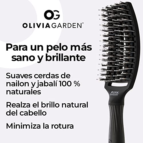 Olivia Garden – Fingerbrush Cuidado icónico con cerdas de Jabalí & Nylon, Negro, Talla Media