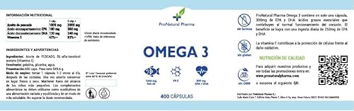 OMEGA 3 | 400 cápsulas | Aceite de pescado puro + Vitamina E | 1000mg - Ácido grasos 300mg EPA+DHA ProNatural Pharma (Suministro para 13 meses)