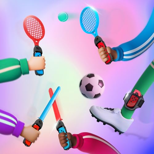 Oniverse Kit de Accesorios para Nintendo Switch Sports, Pack de 12 en 1 con Correas, Raquetas, Espadas chanbara, Palos de Golf, Cintas para Las piernas y Asas universales para Joy con