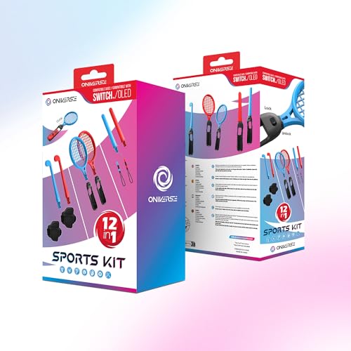 Oniverse Kit de Accesorios para Nintendo Switch Sports, Pack de 12 en 1 con Correas, Raquetas, Espadas chanbara, Palos de Golf, Cintas para Las piernas y Asas universales para Joy con