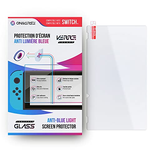 Oniverse Protector de pantalla Switch – Cristal templado antiluz azul compatible con Nintendo Switch – Protector de pantalla – Resistente y antiarañazos