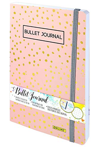 Online Bullet Journal - Cuaderno con tapa blanda, banda elástica, DIN A5, papel FSC de 120 g/m², 144 páginas punteadas, anotador para escribir, hacer caligrafía y dibujar, diseño Spotlights Rose