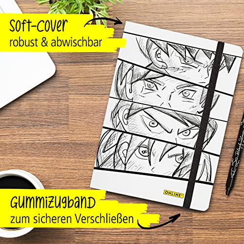 Online Bullet Journal Dotted A5 con banda elástica manga, papel FSC de 120 g/m², 144 páginas interiores con tapa blanda, diario para notas, bocetos, lettering