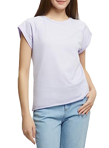 oodji Ultra Mujer Camiseta Básica de Algodón, Morado, ES 44 / XL