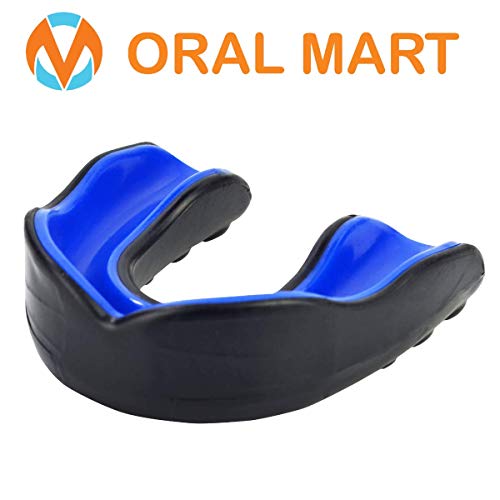 Oral Mart Jóvenes boca protector para niños - cojín juvenil protector bucal para el Karate (con funda gratis) Adulto (edad 12 y arriba) Negro | Azul