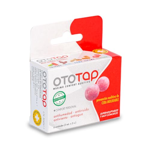 OTOTAP Tapones para los oídos de cera moldeables, aislantes, cómodos y reutilizables Especiales para natación, agua o ruidos fuertes. Con estuche de viaje. 6 unidades