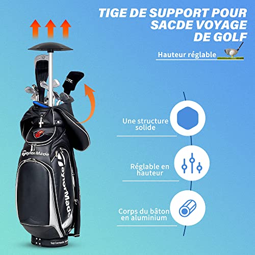OUUTMEE Barra de apoyo para bolsas de golf, barra de soporte de aluminio para golf, hexagonal, resistente al impacto, cubierta de viaje flexible para golf, club de golf, soporte de viaje, barra de