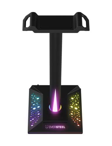 Oversteel - Stellite Soporte Auriculares Gaming, 10 modos de Retroiluminación RGB, Base Anti-deslizante,USB, Negro
