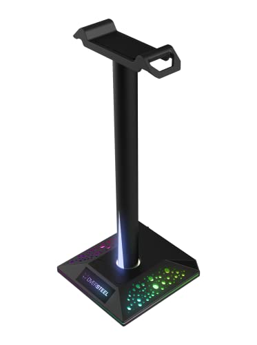 Oversteel - Stellite Soporte Auriculares Gaming, 10 modos de Retroiluminación RGB, Base Anti-deslizante,USB, Negro
