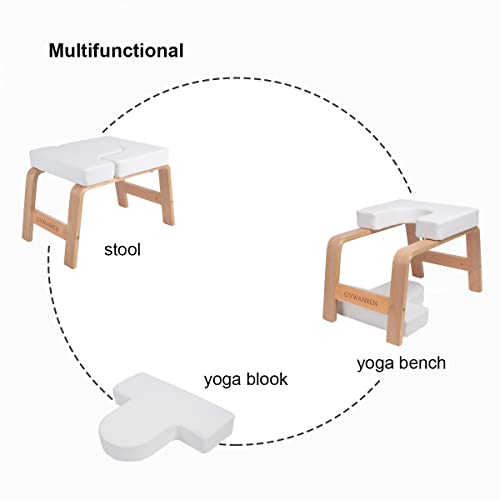 ovwanren Banco de yoga con soporte para la cabeza, silla de yoga para la familia, gimnasio, almohadillas de madera y poliuretano, alivia la fatiga y construye el cuerpo (blanco)