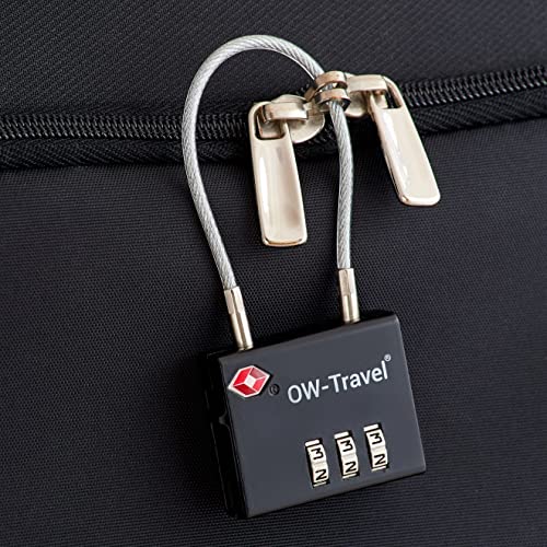 OW-Travel Candado Combinacion Cable Acero Flexible Anti robo. Candado maleta TSA numerico 3 Digitos. Candados mochila y maletas. Candado Taquilla Gimnasio. TSA candado seguridad equipaje Negro 1